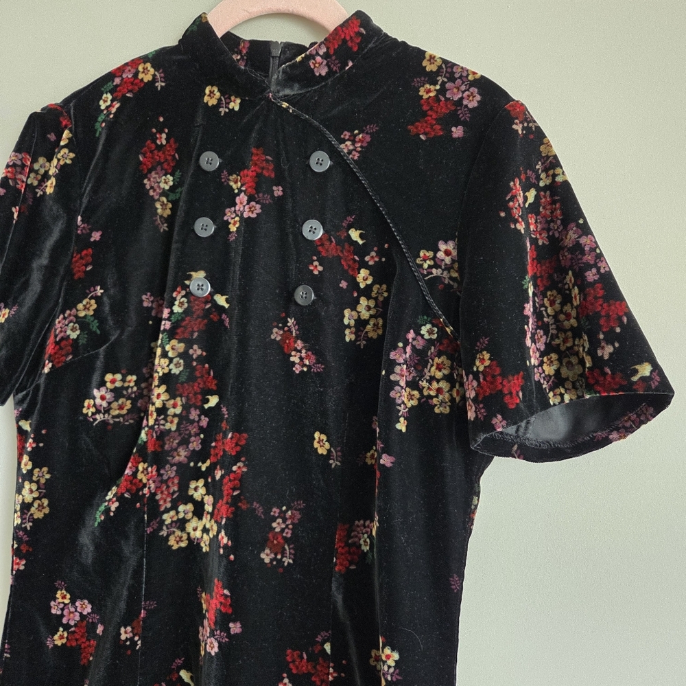 Obey Mel Dress Floral Mini Mandarin Collar Whimisgoth Dark Academia Velour S - Picture 6 of 9